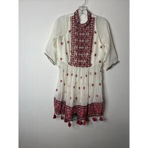 Virmoya Women’s Silk Tunic Blouse Small Authentic Indian Beaded Tassels Sequins